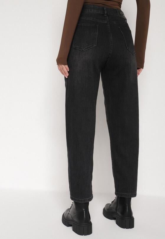 Czarne Jeansy Mom Fit z Wysokim Stanem z Domieszką Wiskozy Aclonna 3