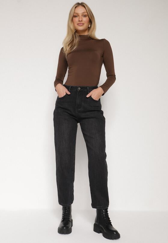 Czarne Jeansy Mom Fit z Wysokim Stanem z Domieszką Wiskozy Aclonna 4