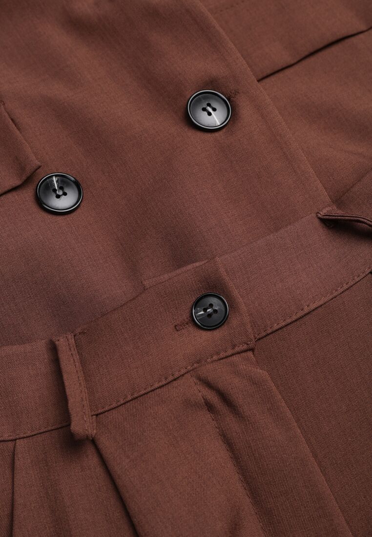 Brązowy Komplet Garniturowy Dwurzędowa Marynarka Oversize i Szerokie Spodnie Tevalda 8