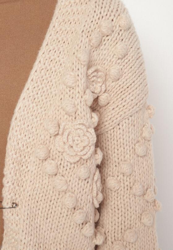 Ciemnobeżowy Kardigan Ozdobiony Pomponami Besida 5