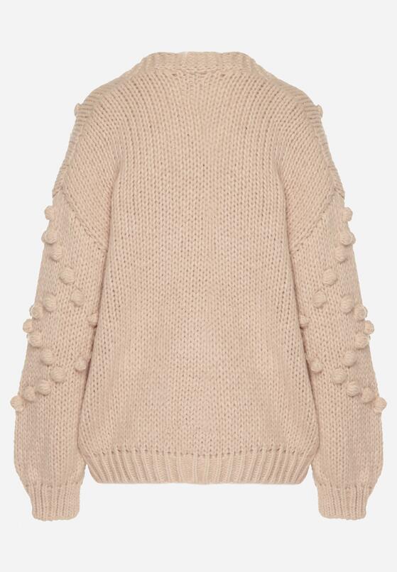 Ciemnobeżowy Kardigan Ozdobiony Pomponami Besida 7