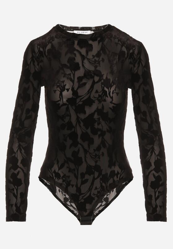 Czarne Body z Wiskozą i Welurowym Wzorem Zozelle 4