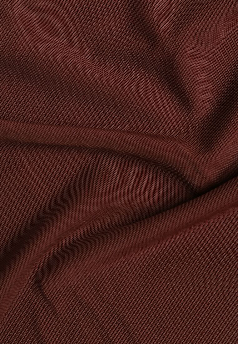 Brązowa Bluzka Siateczkowa z Wiskozą z Długim Rękawem i Dekoltem w Serce Elanne 8