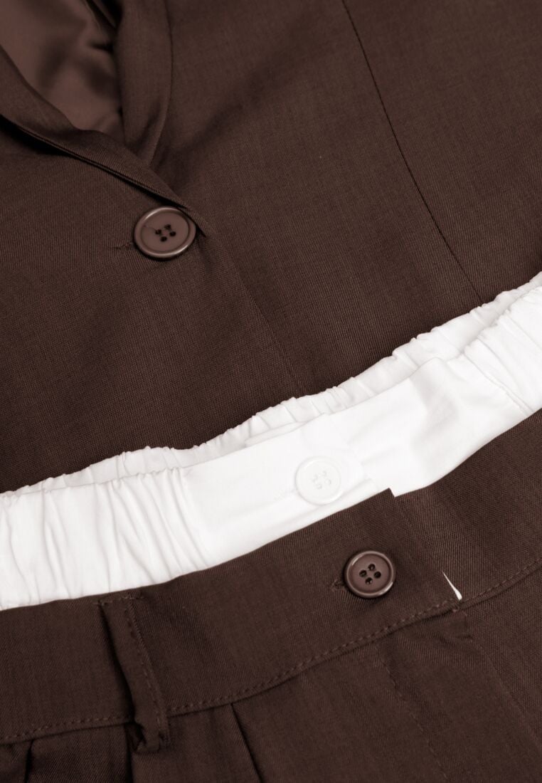 Ciemnobrązowy Komplet Garniturowy Marynarka i Spodnie z Kontrastowymi Wstawkami Daviraya 8