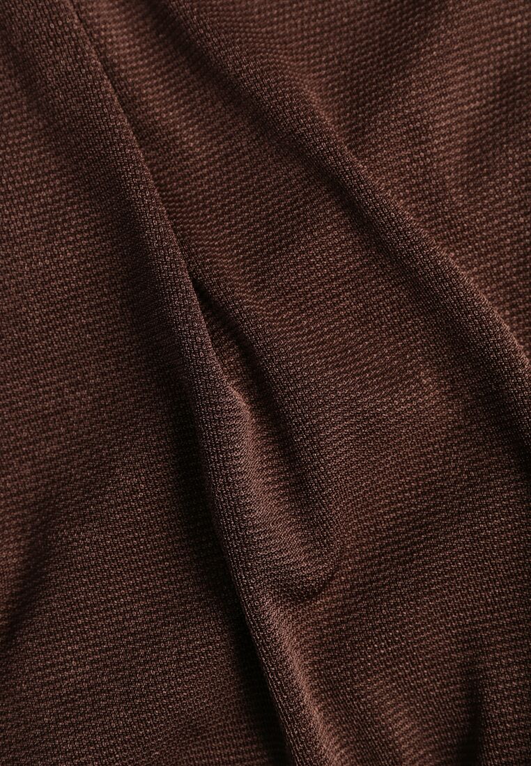 Brązowa Koktajlowa Sukienka Ozdobiona Metaliczną Aplikacją i Marszczeniem z Boku Retima 8