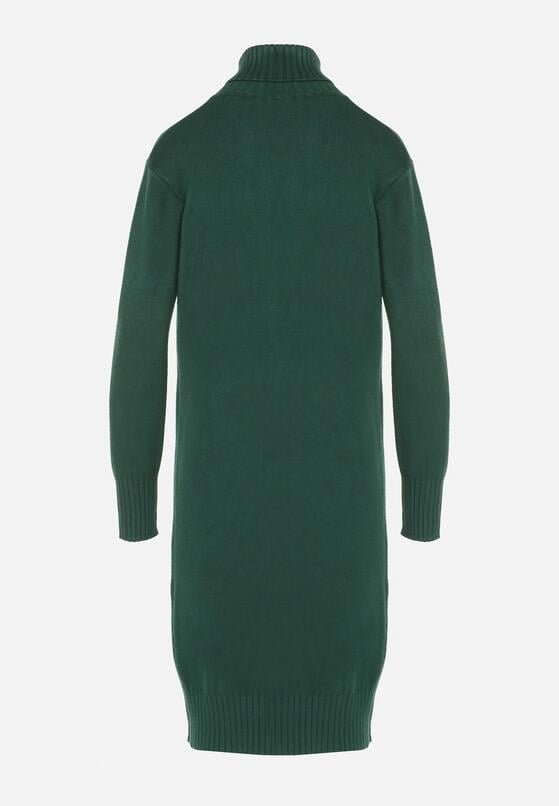 Zielona Dzianinowa Sukienka z Bawełną o Prostym Kroju z Golfem Tesala 7
