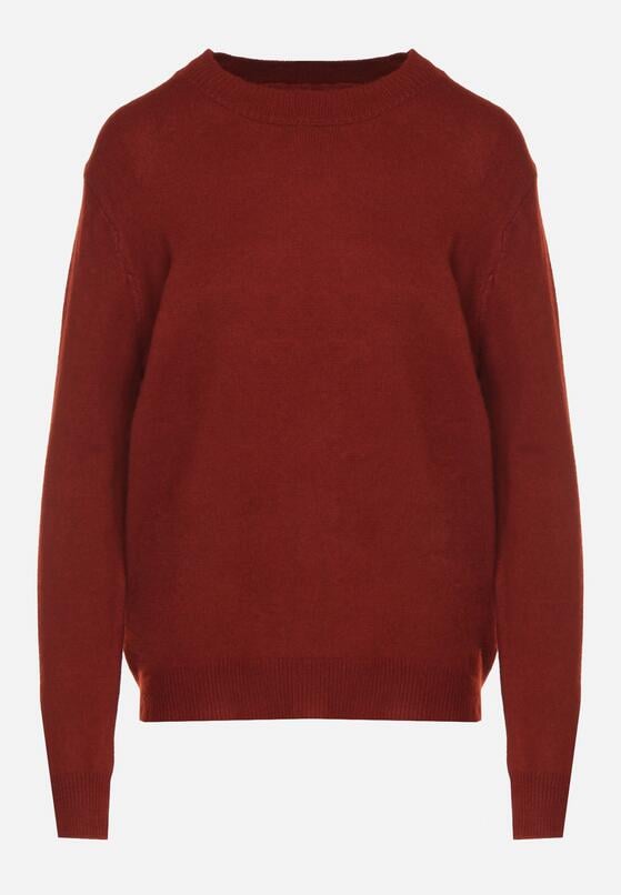 Bordowy Klasyczny Sweter z Wełną Mailira 6