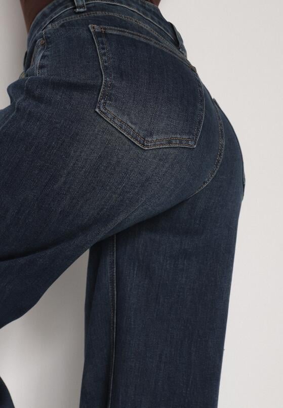 Niebieskie Szerokie Jeansy Mom Fit z Wysokim Stanem Delennia 5
