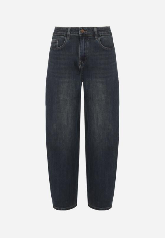 Niebieskie Szerokie Jeansy Mom Fit z Wysokim Stanem Delennia 6