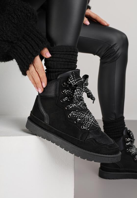 Czarne Sneakersy z Ozdobnymi Sznurówkami Eveslia 2