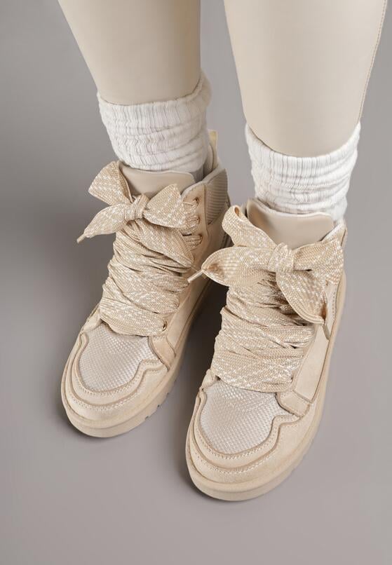 Beżowe Sneakersy z Ozdobnymi Sznurówkami Eveslia 3