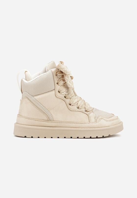 Beżowe Sneakersy z Ozdobnymi Sznurówkami Eveslia 4