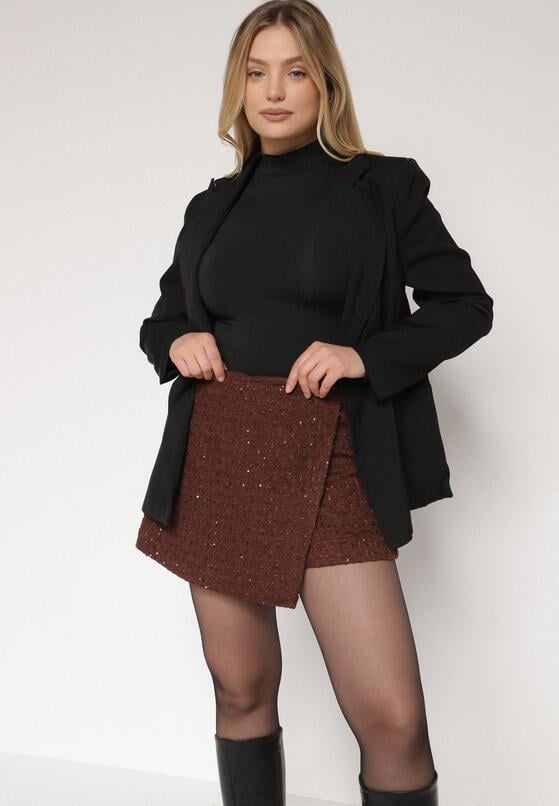 Brązowe Spódnico-Szorty z Wełną i Cekinami Fedara 4