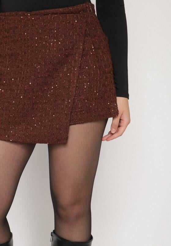 Brązowe Spódnico-Szorty z Wełną i Cekinami Fedara 5