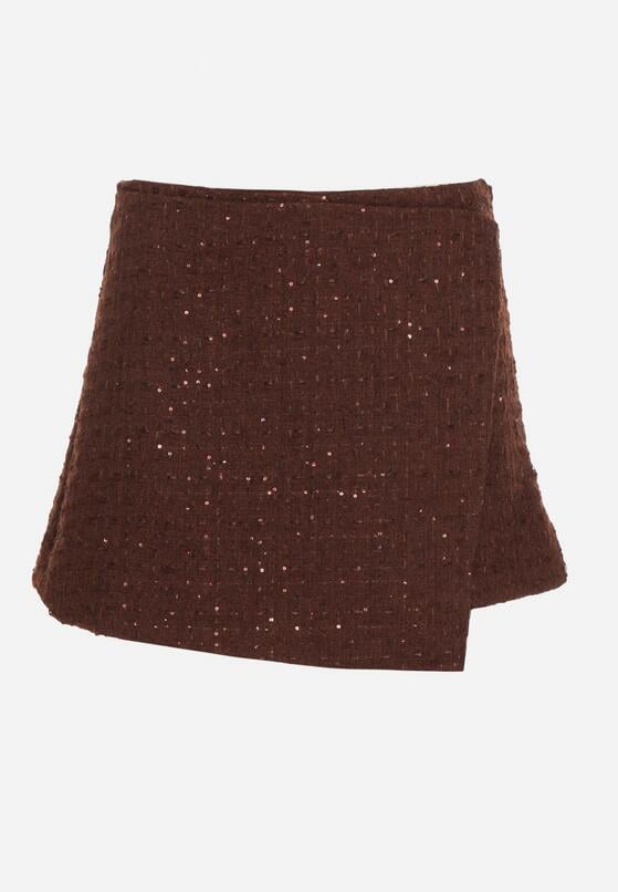 Brązowe Spódnico-Szorty z Wełną i Cekinami Fedara 6