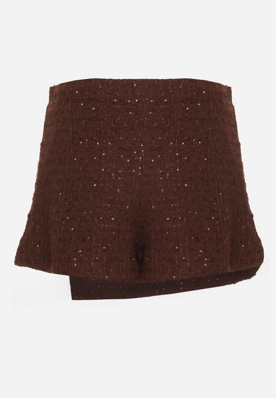 Brązowe Spódnico-Szorty z Wełną i Cekinami Fedara 7