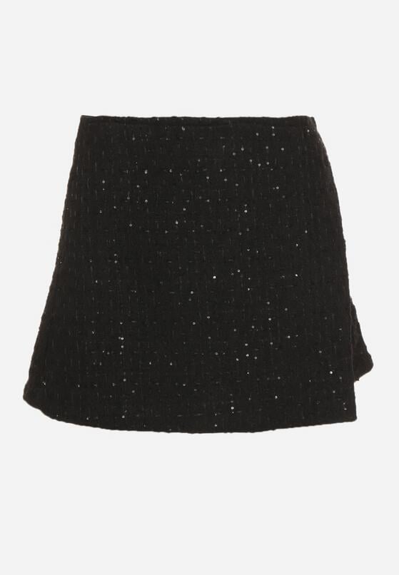 Czarne Spódnico-Szorty z Wełną i Cekinami Fedara 6
