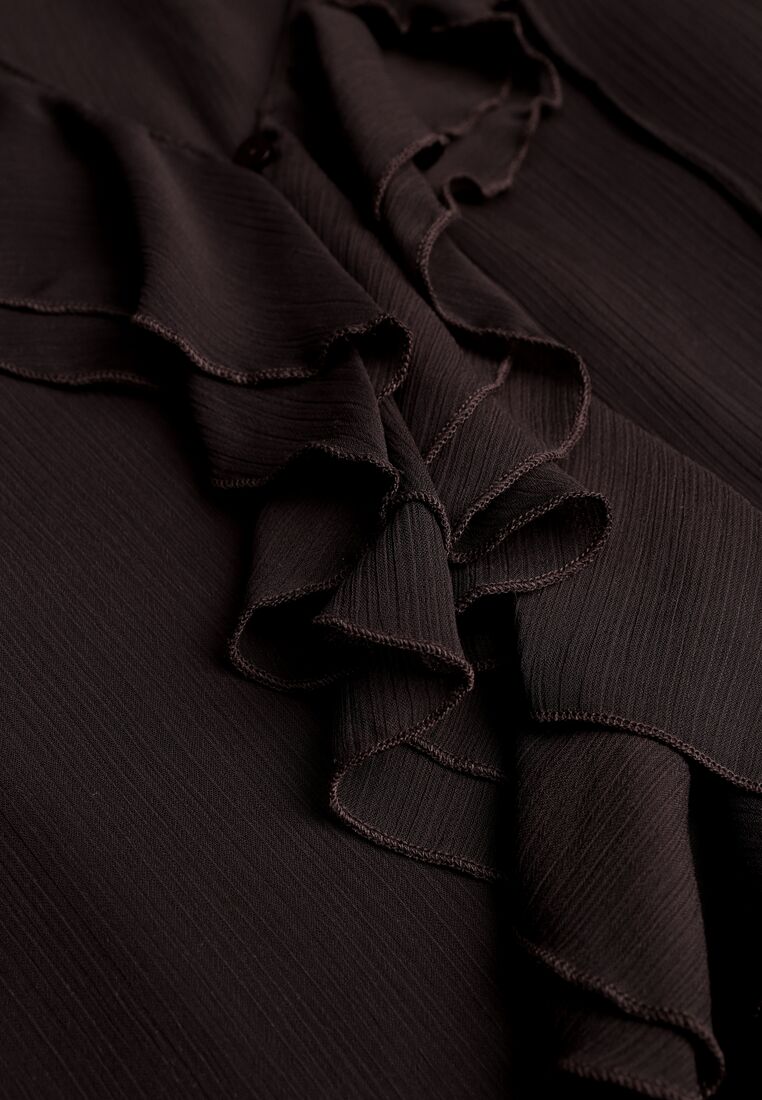 Brązowa Bluzka w Rustykalnym Stylu z Wiązaniem i Falbankami Nenarea 8