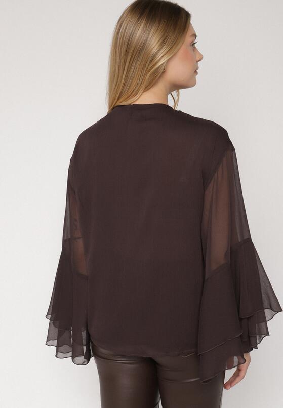 Brązowa Bluzka w Rustykalnym Stylu z Wiązaniem i Falbankami Nenarea 3