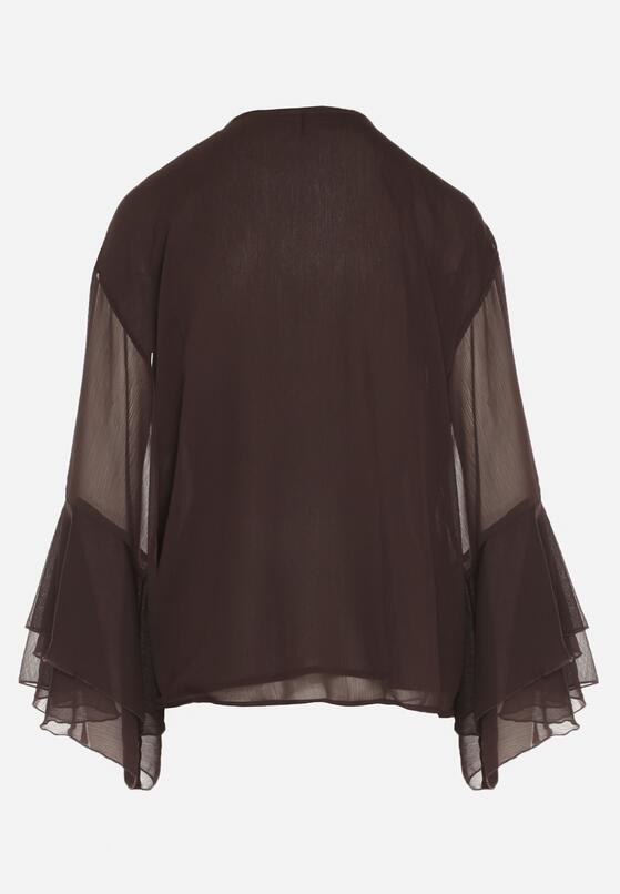 Brązowa Bluzka w Rustykalnym Stylu z Wiązaniem i Falbankami Nenarea 7