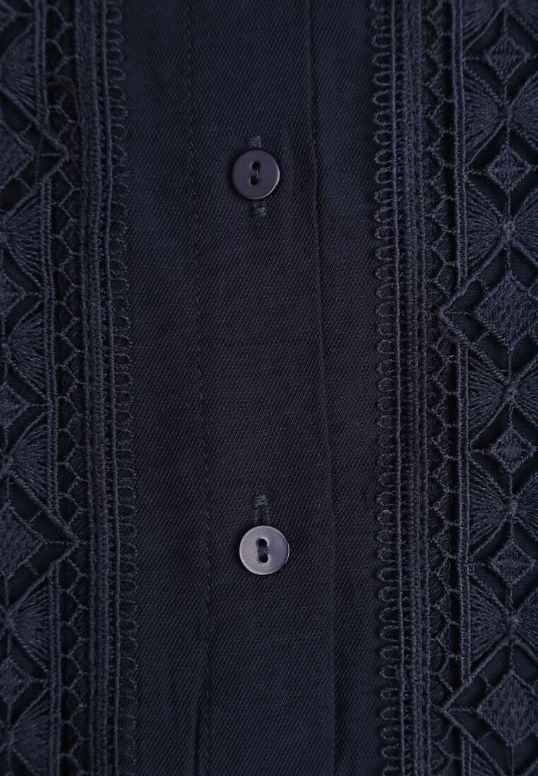 Granatowa Koszula ze Stójką i Koronką Argochis 8