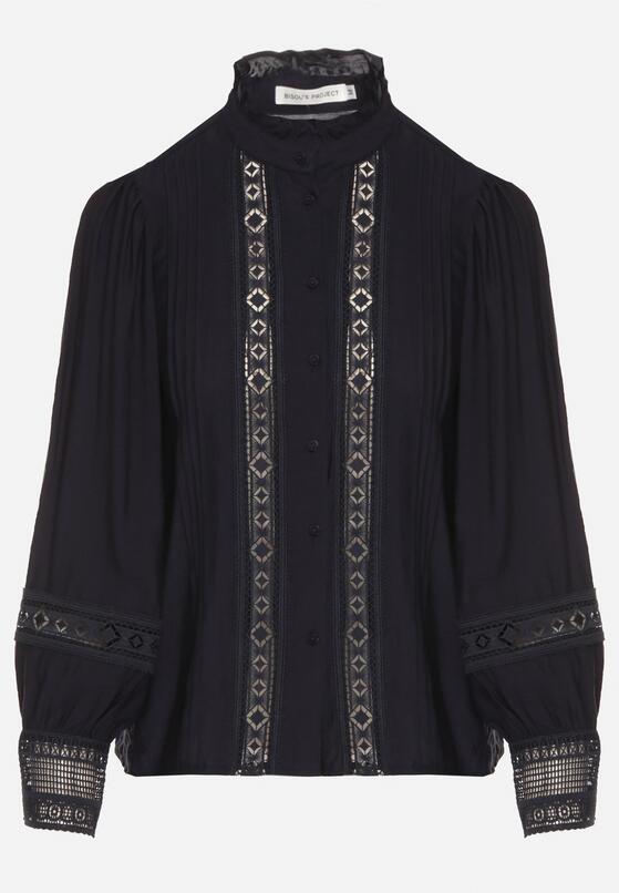 Granatowa Koszula ze Stójką i Koronką Argochis 6