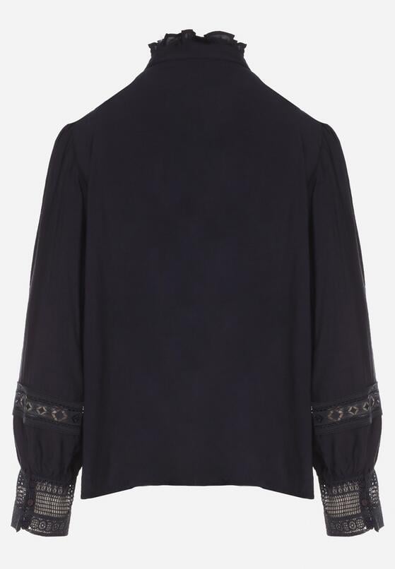 Granatowa Koszula ze Stójką i Koronką Argochis 7