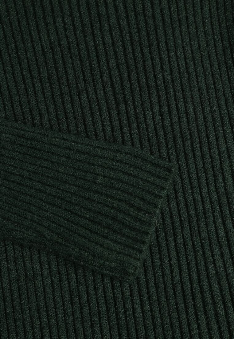 Ciemnozielona Dopasowana Sukienka z Prążkowanej Dzianiny z Bawełną Tesmera 8