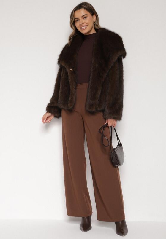 Brązowa Oversizowa Kurtka Futerko z Szerokim Kołnierzem Reilia 2