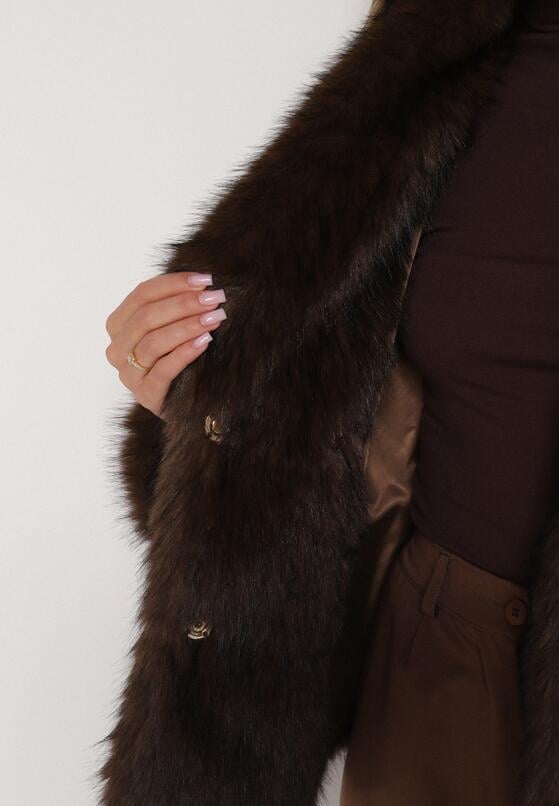 Brązowa Oversizowa Kurtka Futerko z Szerokim Kołnierzem Reilia 5