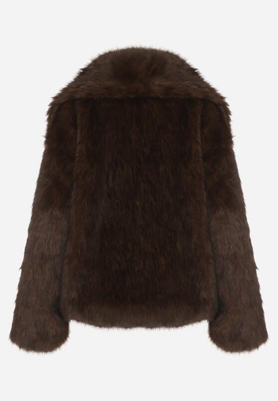 Brązowa Oversizowa Kurtka Futerko z Szerokim Kołnierzem Reilia 7