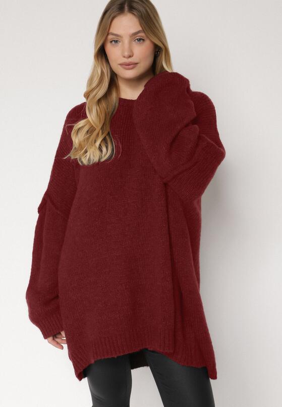 Bordowy Sweter z Wiskozą i Wełną o Kroju Nietoperza Fedella 2