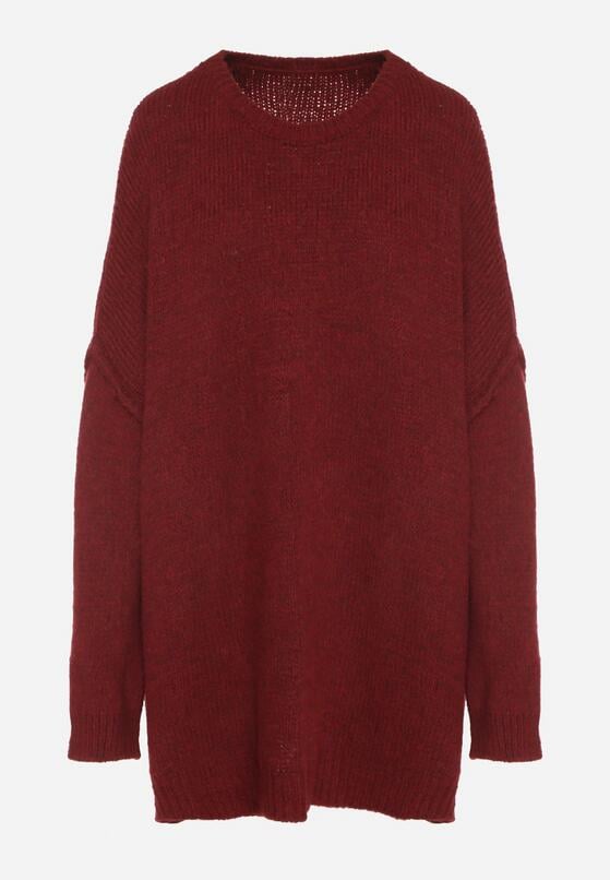 Bordowy Sweter z Wiskozą i Wełną o Kroju Nietoperza Fedella 6