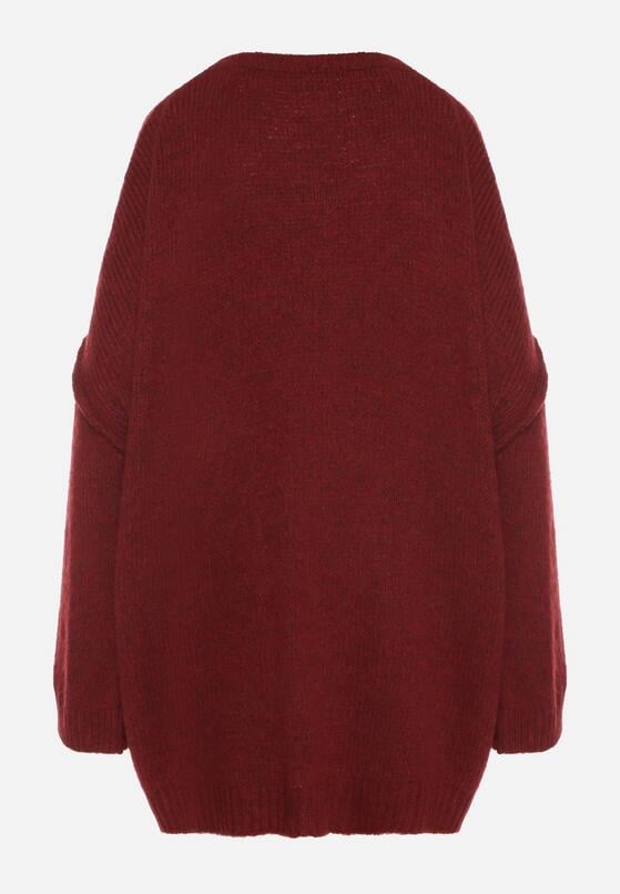 Bordowy Sweter z Wiskozą i Wełną o Kroju Nietoperza Fedella 7
