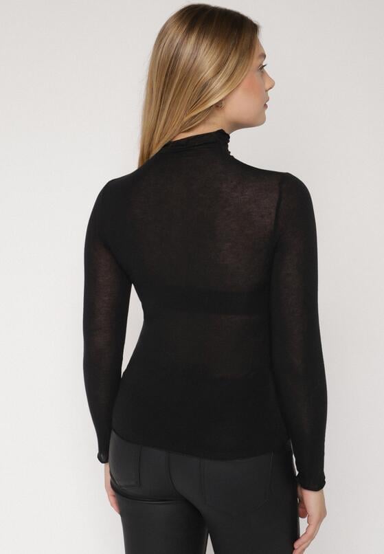 Czarna Bluzka z Golfem Typu Longsleeve z Wiskozy z Kaszmirem Fedine 3