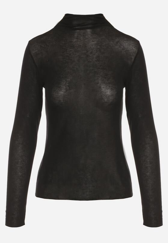 Czarna Bluzka z Golfem Typu Longsleeve z Wiskozy z Kaszmirem Fedine 6