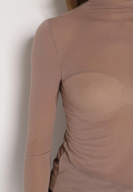 Brązowa Bluzka z Golfem Typu Longsleeve z Wiskozy z Kaszmirem Fedine 5