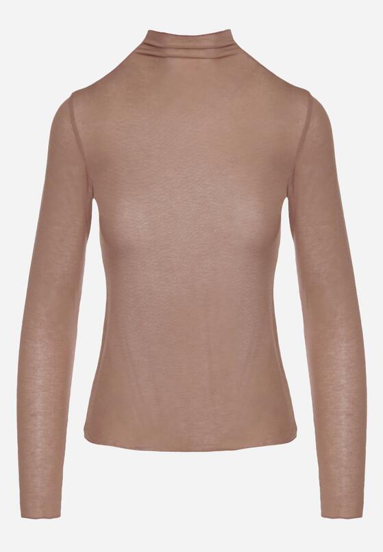 Brązowa Bluzka z Golfem Typu Longsleeve z Wiskozy z Kaszmirem Fedine 6