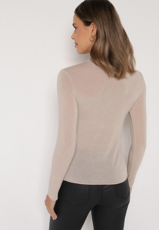 Beżowa Bluzka z Golfem Typu Longsleeve z Wiskozy z Kaszmirem Fedine 3