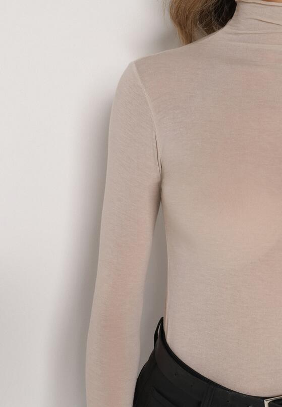 Beżowa Bluzka z Golfem Typu Longsleeve z Wiskozy z Kaszmirem Fedine 5