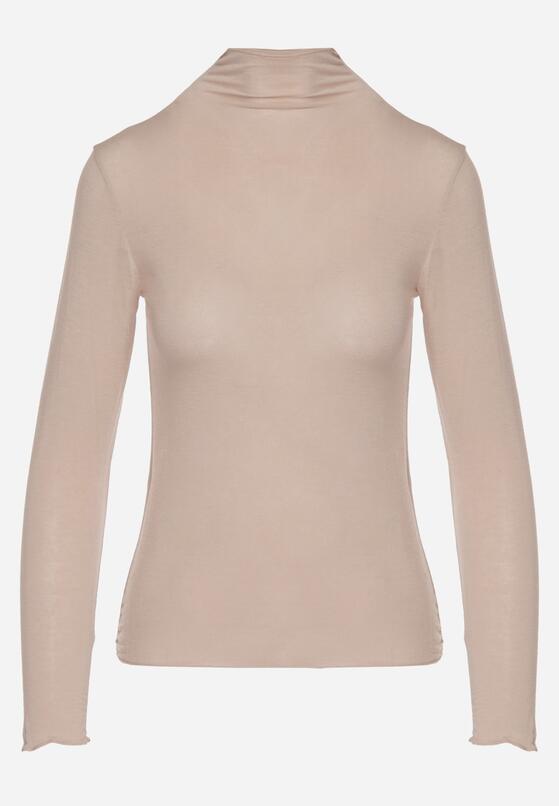 Beżowa Bluzka z Golfem Typu Longsleeve z Wiskozy z Kaszmirem Fedine 6
