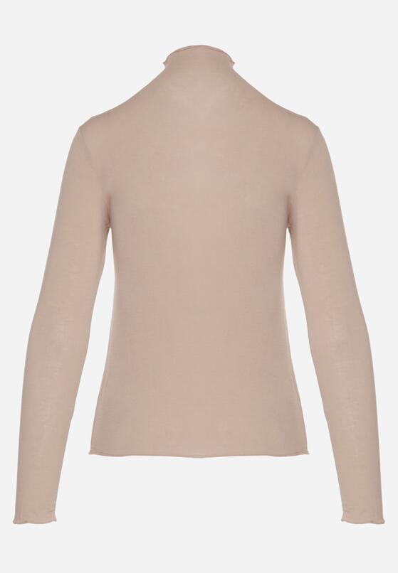 Beżowa Bluzka z Golfem Typu Longsleeve z Wiskozy z Kaszmirem Fedine 7