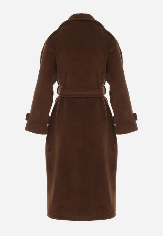 Brązowy Elegancki Płaszcz z Wiązanym Paskiem i Kieszeniami Nyredi 7