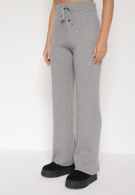 Ciemnoszary Komplet z Bawełną i Wełną Sweter z Guzikami i Proste Spodnie Reisadia 4