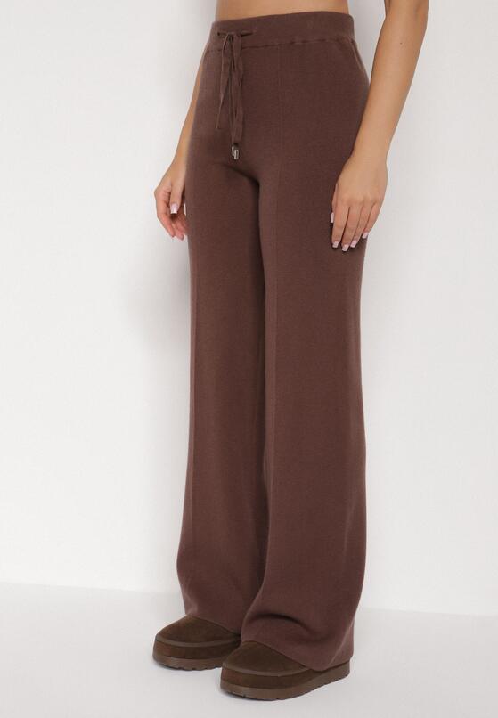 Brązowe Spodnie Szerokie Spodnie z Wysokim Stanem z Domieszką Kaszmiru Nefrina 1