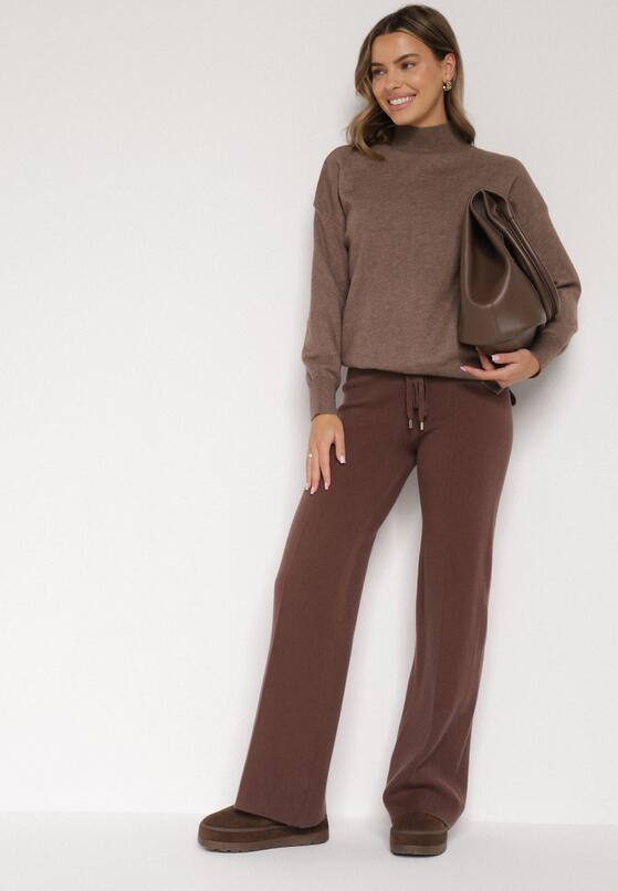 Brązowe Spodnie Szerokie Spodnie z Wysokim Stanem z Domieszką Kaszmiru Nefrina 2