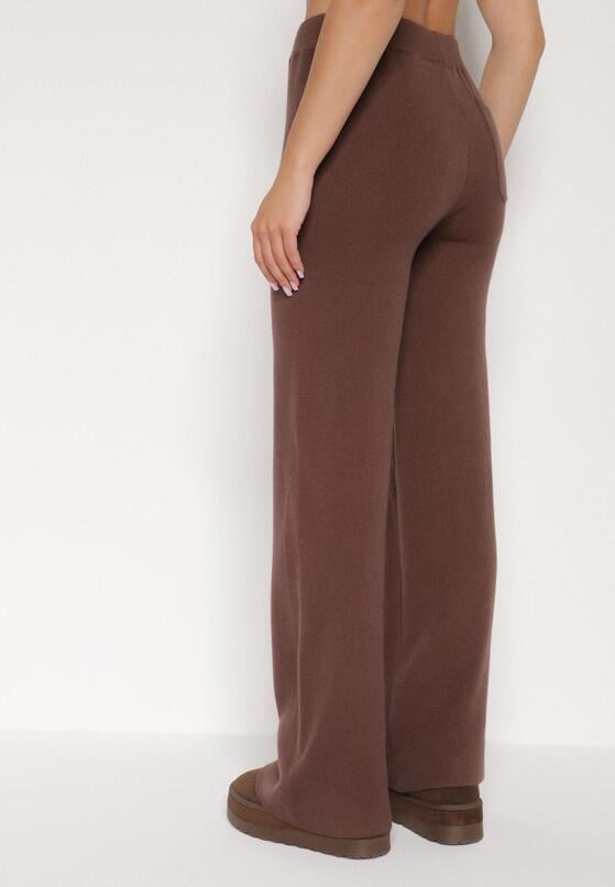 Brązowe Spodnie Szerokie Spodnie z Wysokim Stanem z Domieszką Kaszmiru Nefrina 3