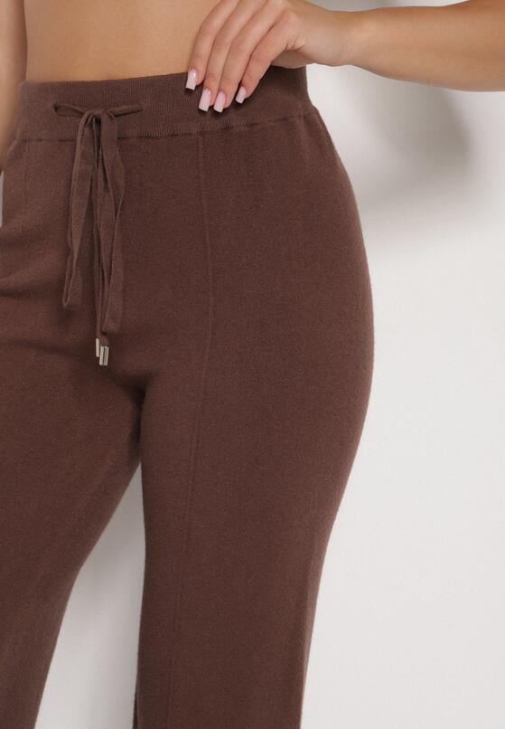 Brązowe Spodnie Szerokie Spodnie z Wysokim Stanem z Domieszką Kaszmiru Nefrina 5