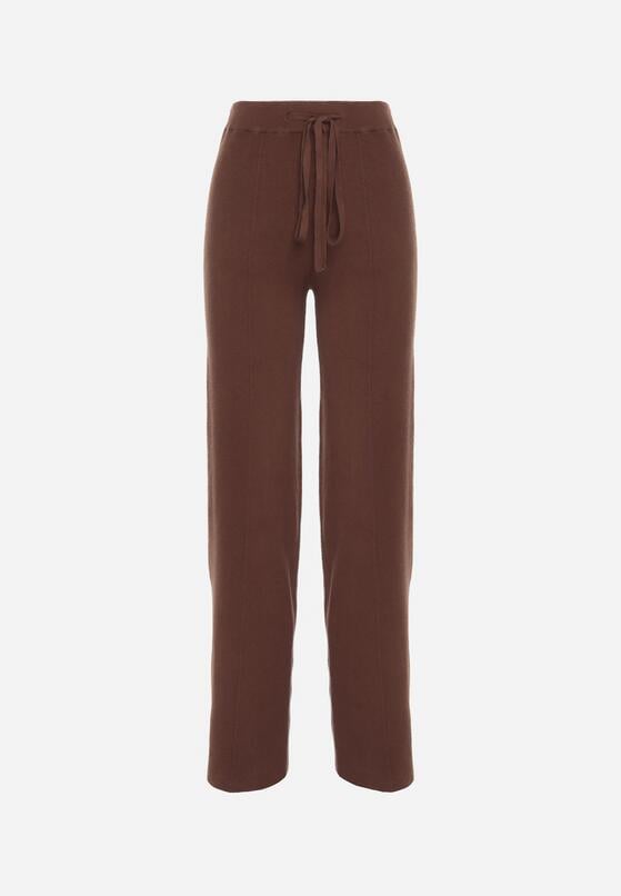Brązowe Spodnie Szerokie Spodnie z Wysokim Stanem z Domieszką Kaszmiru Nefrina 6