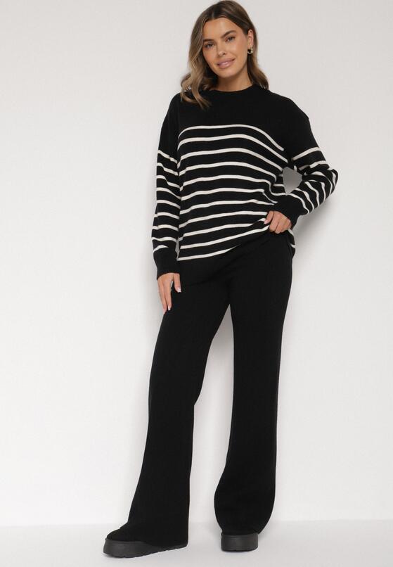 Czarne Spodnie Szerokie Spodnie z Wysokim Stanem z Domieszką Kaszmiru Nefrina 2